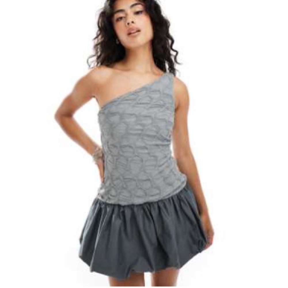 Asos one shoulder mini dress with puff skirt